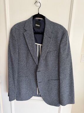 BOSS Men's Grey Textured Two-Button Sport Coat